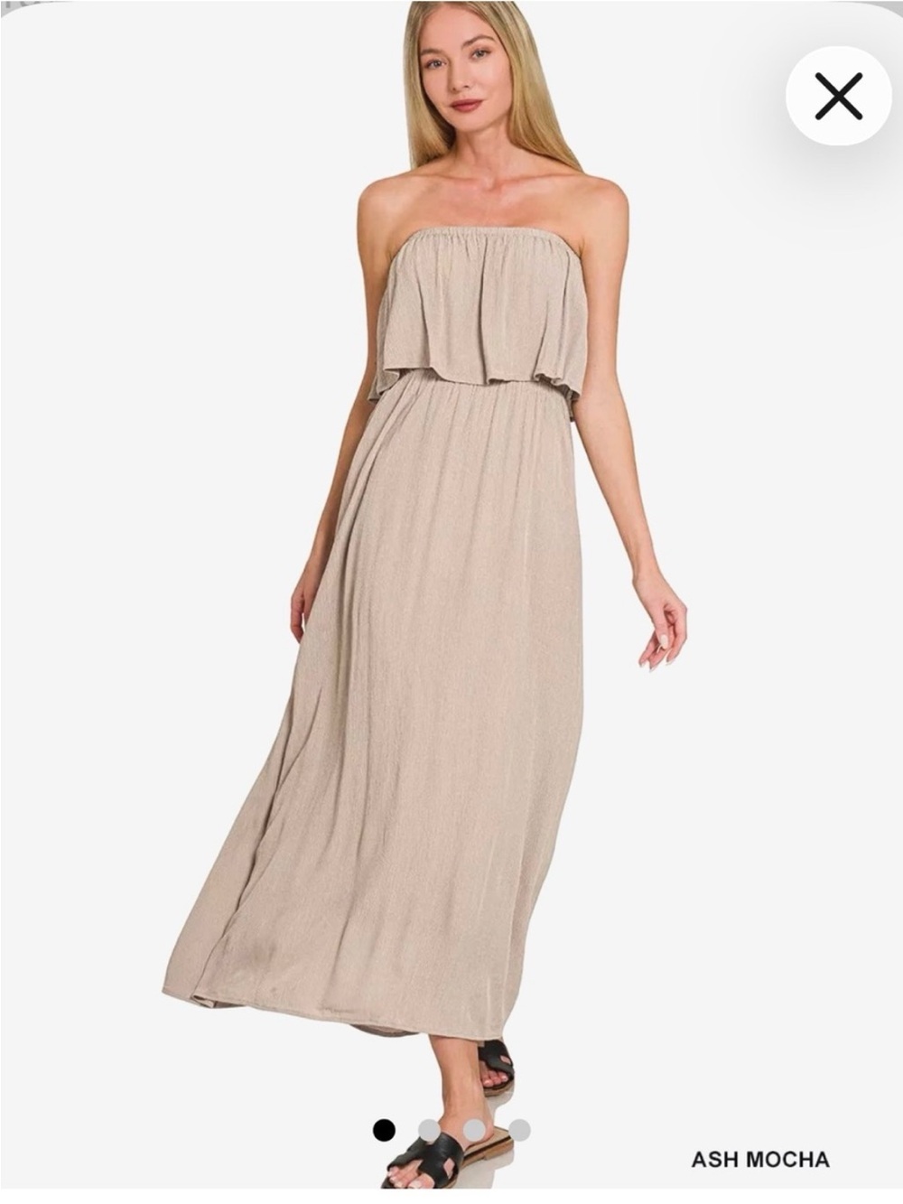 Zenana Outfitters Ash Mocha Strapless Blouson Maxi Dress